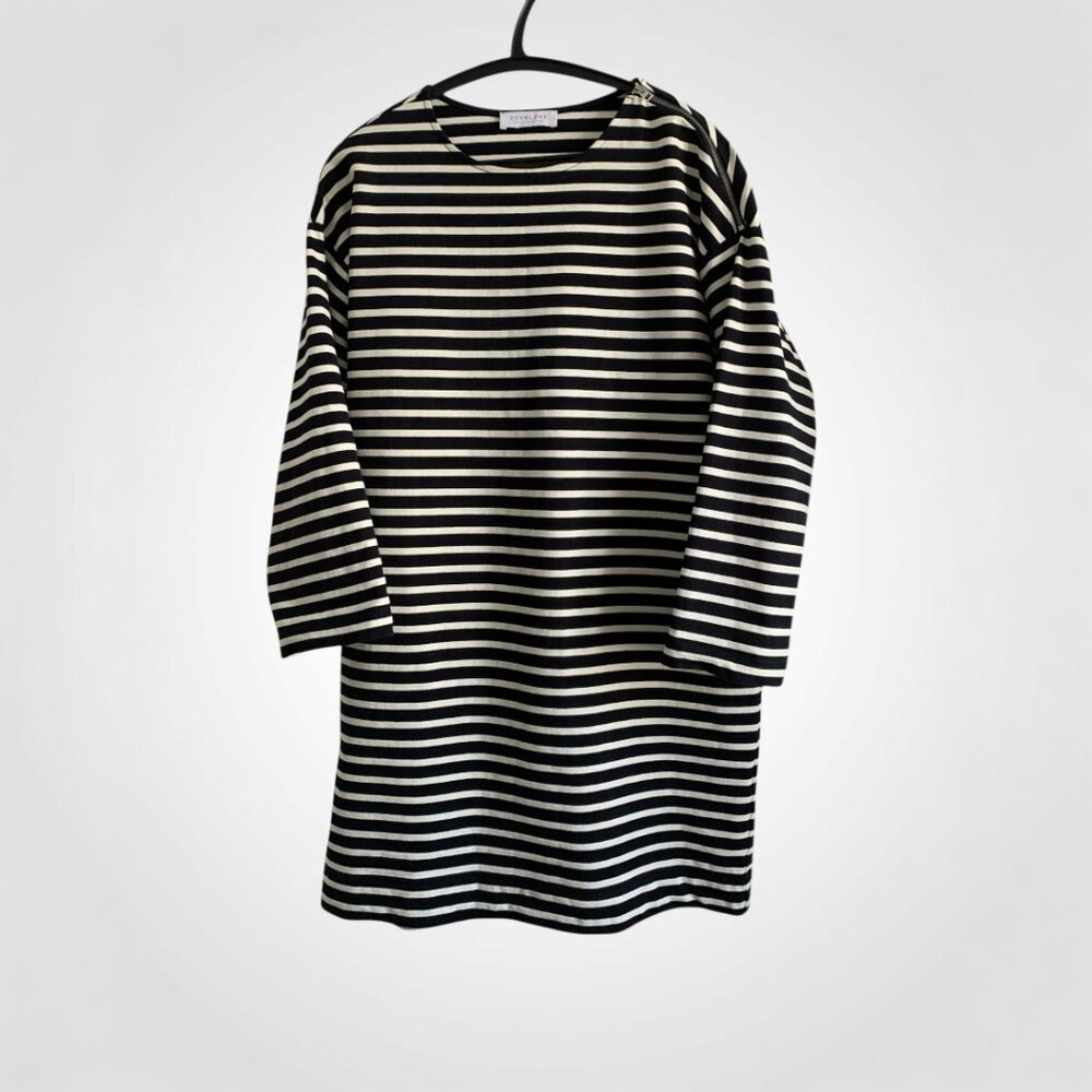 Everlane Cotton Striped Midi T-shirt Dress Black White Long Sleeve Size s